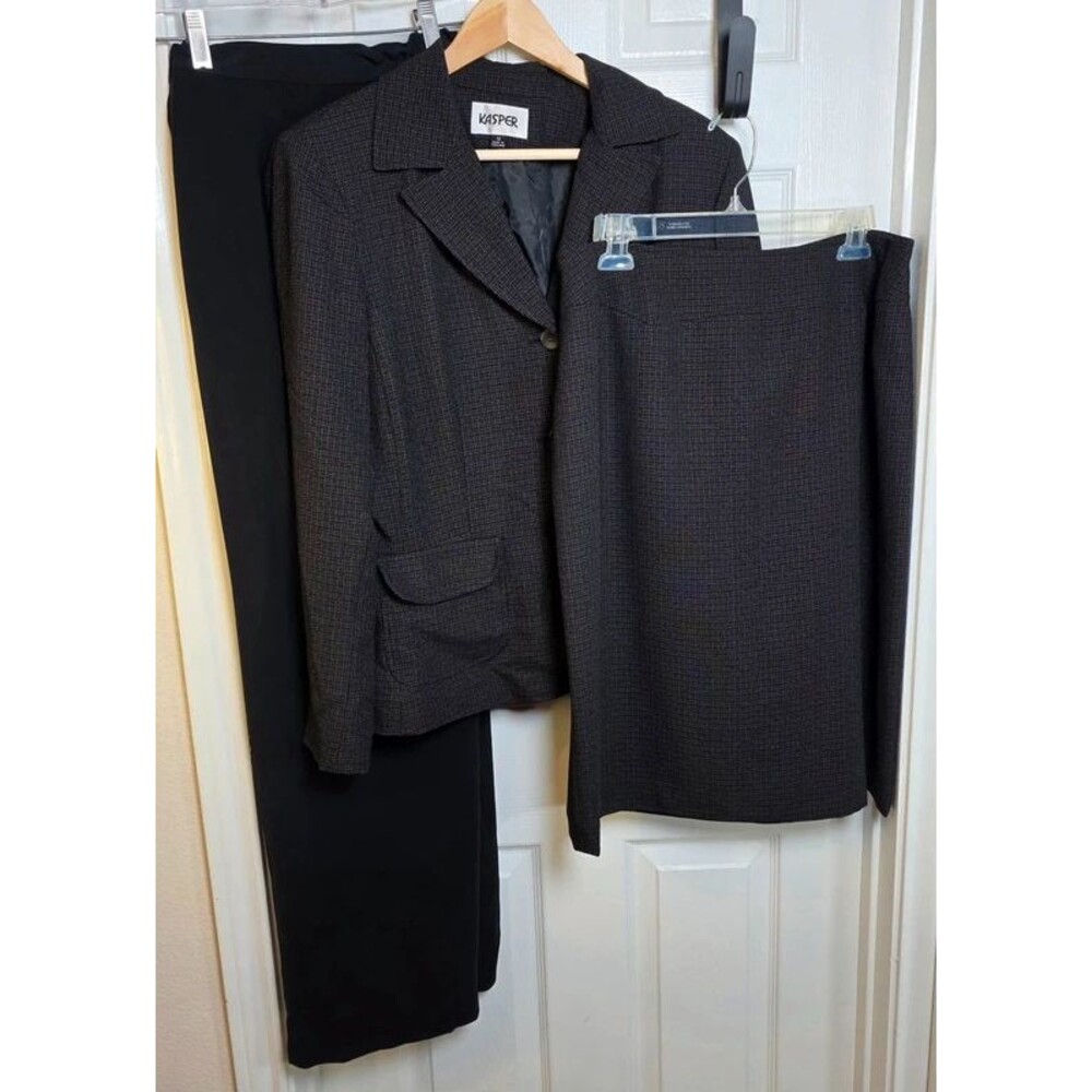 Vintage Kasper 3-Piece Mix-and-Match Suit Set - Size 14 Charcoal & Black